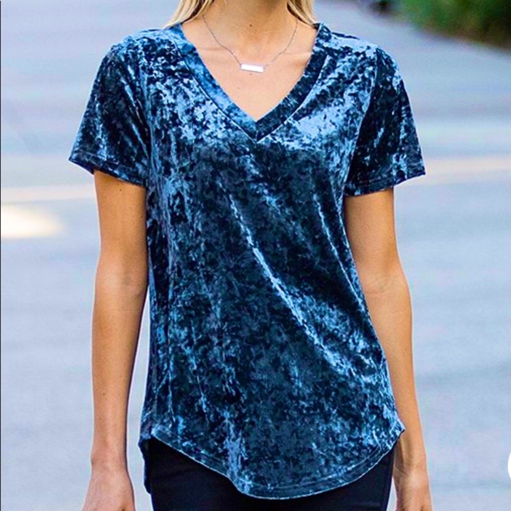 Amaryllis Crushed Velvet Hi-Low Shirt EUC